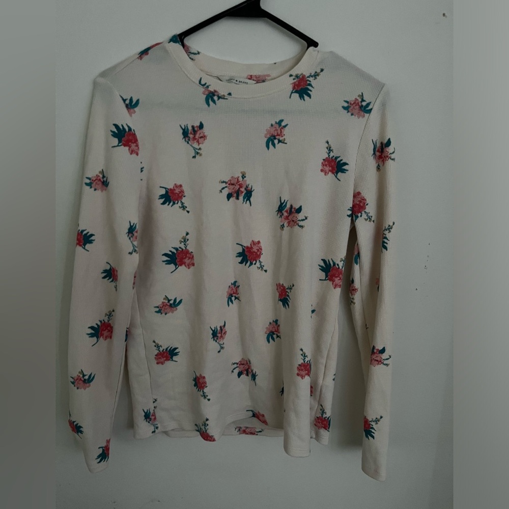 Lucky Brand Floral Print Waffle Knit Long Sleeve Top SIZE MEDIUM